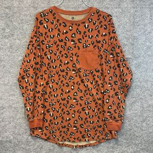 MARLEYLILLY Top Women's S/M Orange Black Leopard Print Crew Neck Long Sleeve